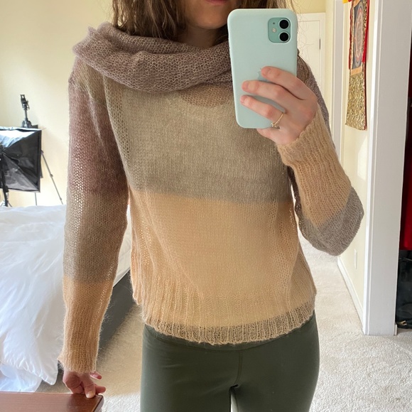 Knitted & Knotted Anthropologie Mohair Blend Open Knit Cowl Neck Sweater - Picture 2 of 11